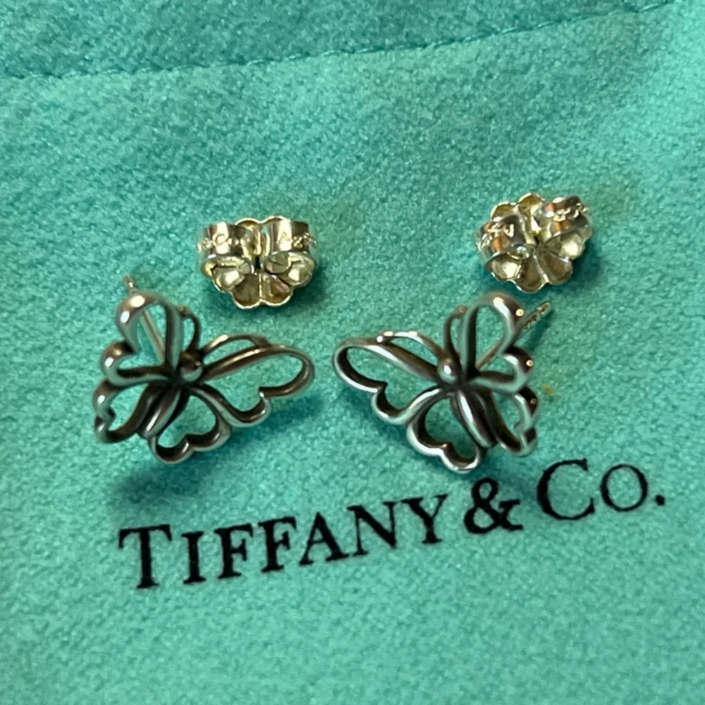 Tiffany & Co Butterfly Earrings Studs Nature Lover Garden Stencil Earrings - Picture 2 of 10